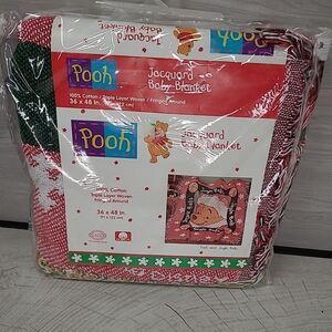 Disney Winnie The Pooh Jacquard Woven Throw Blanket Tapestry Christmas Santa